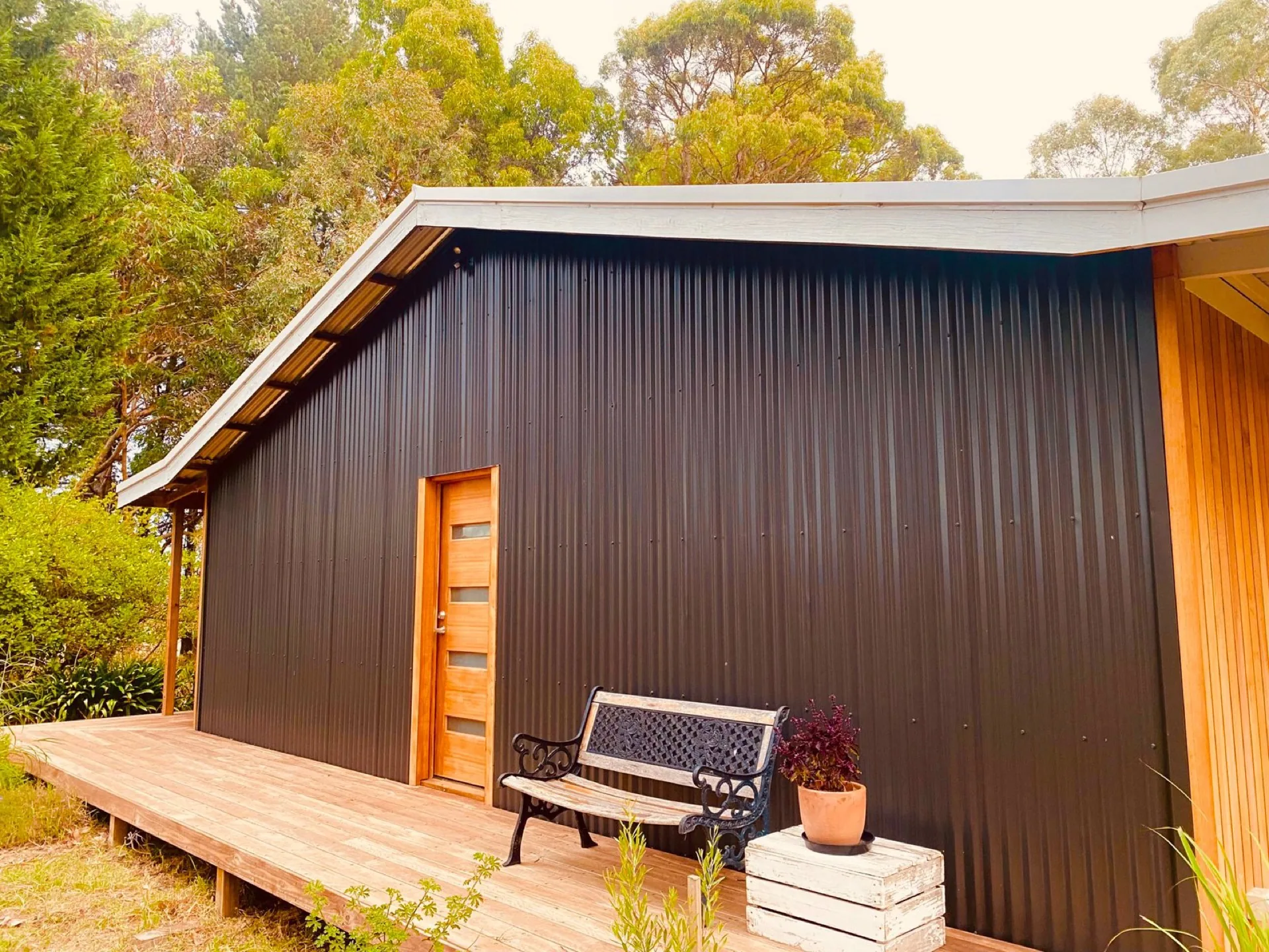 Warm afternoon light on a completed timber deck project