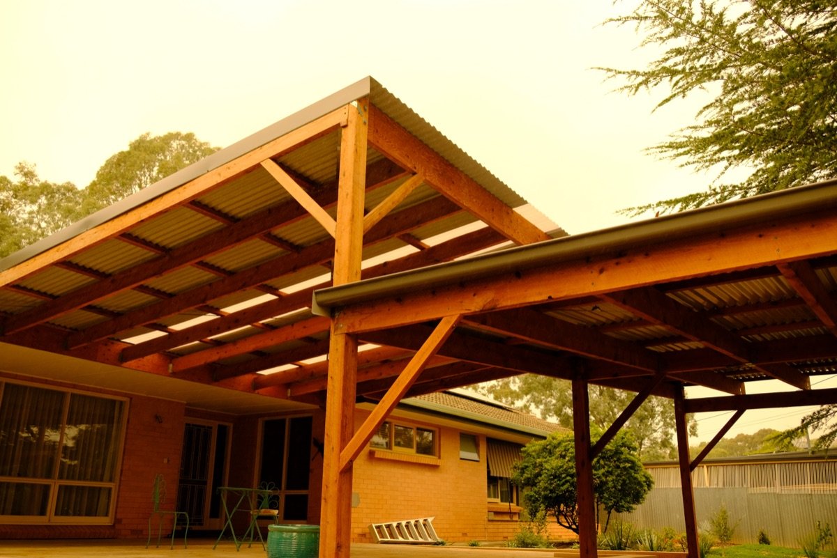 Timber pergola and deck outdoor living area